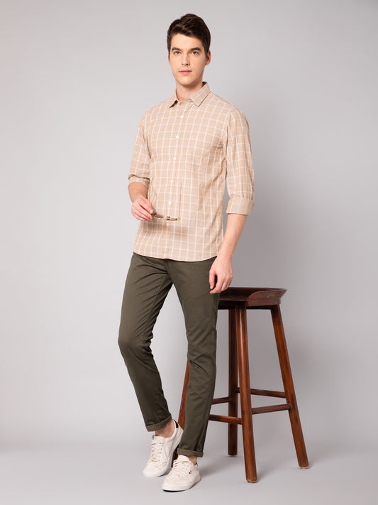 Cantabil Men Olive Cotton Blend Printed Regular Fit Casual Trouser (7048959262859)