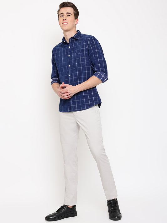 Cantabil Men Ivory Cotton Blend Checkered Regular Fit Casual Trouser (7069500833931)