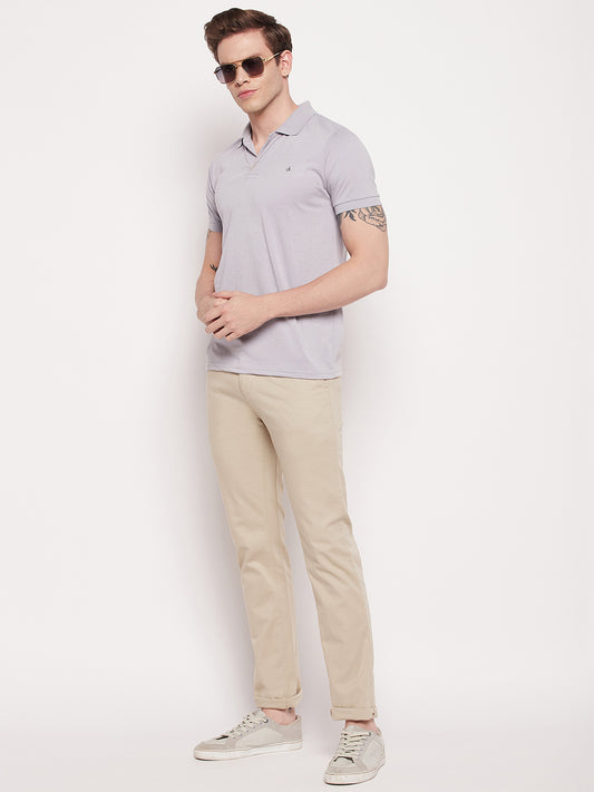 Cantabil Men Beige Cotton Blend Self Design Regular Fit Casual Trouser (7057764319371)