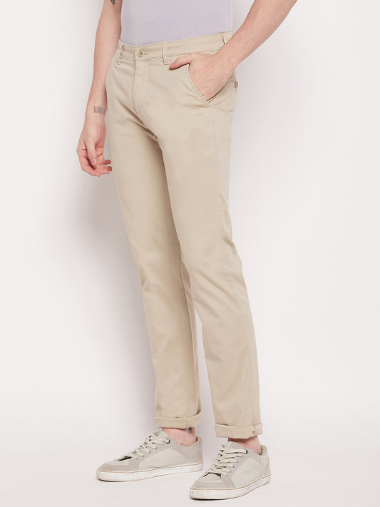 Cantabil Men Beige Cotton Blend Self Design Regular Fit Casual Trouser (7057764319371)