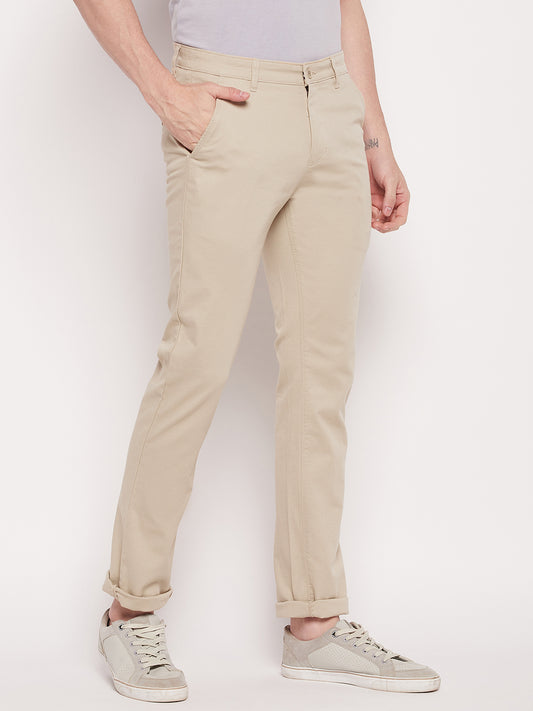 Cantabil Men Beige Cotton Blend Self Design Regular Fit Casual Trouser (7057764319371)