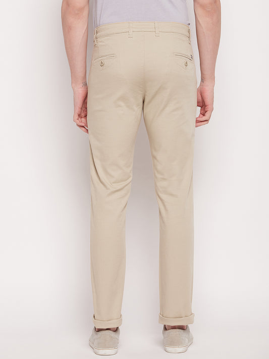 Cantabil Men Beige Cotton Blend Self Design Regular Fit Casual Trouser (7057764319371)