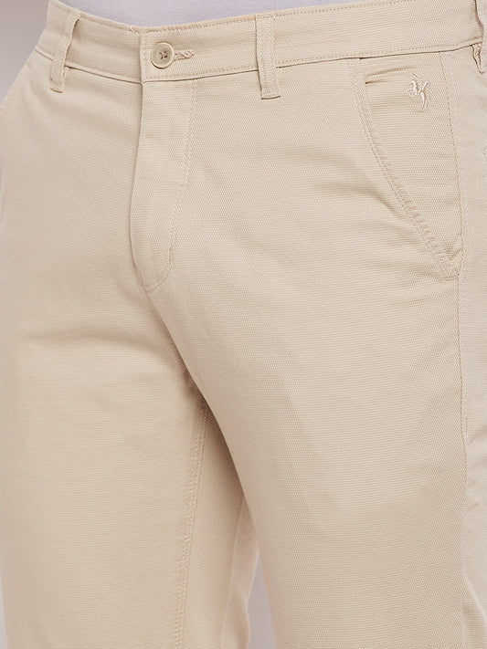 Cantabil Men Beige Cotton Blend Self Design Regular Fit Casual Trouser (7057764319371)