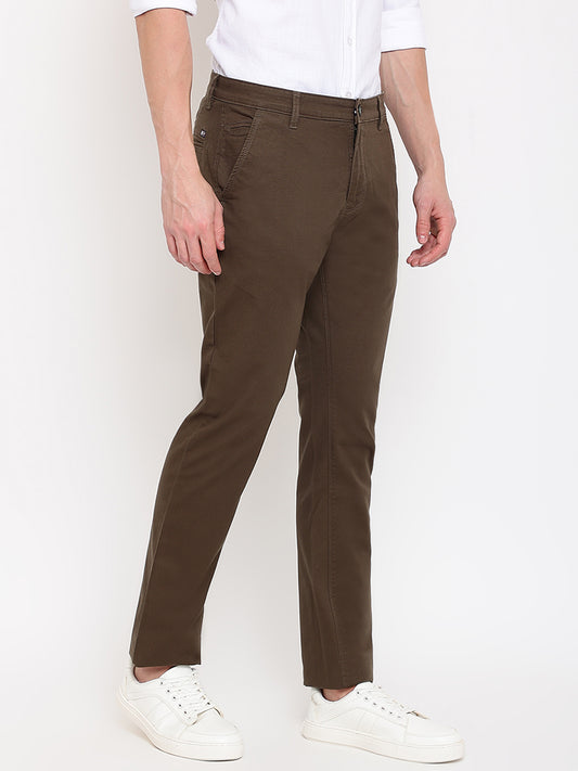Cantabil Men Olive Cotton Blend Self Design Regular Fit Casual Trouser (7069505486987)