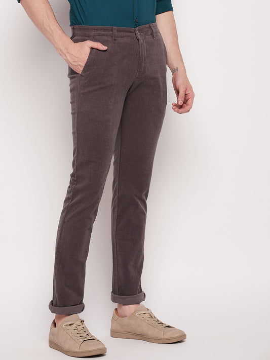 Cantabil Men Grey Corduroy Blend Solid Regular Fit Casual Trouser (7057772281995)