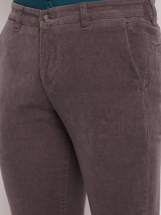 Cantabil Men Grey Corduroy Blend Solid Regular Fit Casual Trouser (7057772281995)