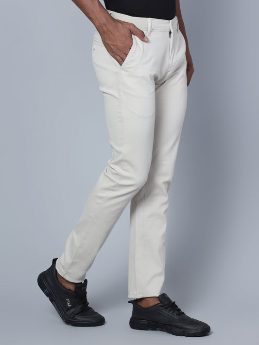 Cantabil Men Beige Cotton Blend Self Design Regular Fit Casual Trouser (7135785451659)
