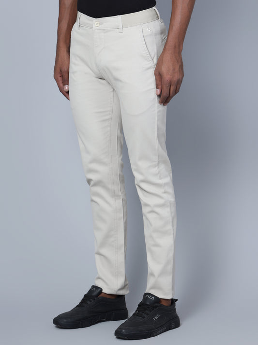 Cantabil Men Beige Cotton Blend Self Design Regular Fit Casual Trouser (7135785451659)
