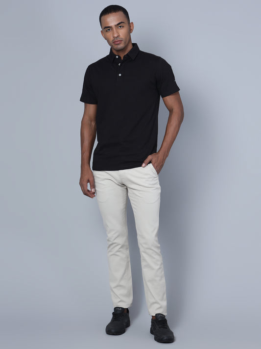 Cantabil Men Beige Cotton Blend Self Design Regular Fit Casual Trouser (7135785451659)