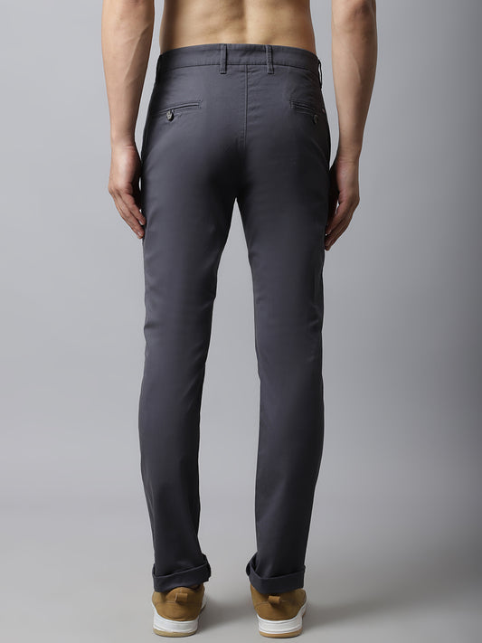 Cantabil Men Grey Cotton Blend Solid Regular Fit Casual Trouser (7048361836683)