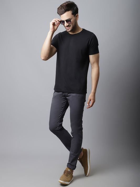 Cantabil Men Grey Cotton Blend Solid Regular Fit Casual Trouser (7048361836683)