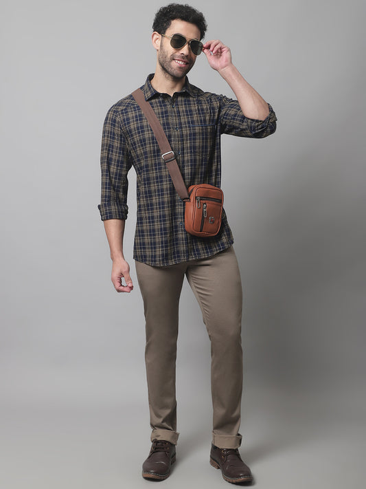 Cantabil Men Khaki Cotton Blend Printed Regular Fit Casual Trouser (7071162728587)