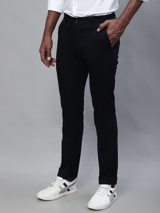 Cantabil Men Black Cotton Blend Solid Regular Fit Casual Trouser (7113921200267)