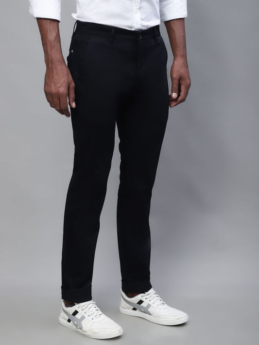 Cantabil Men Black Cotton Blend Solid Regular Fit Casual Trouser (7113921200267)