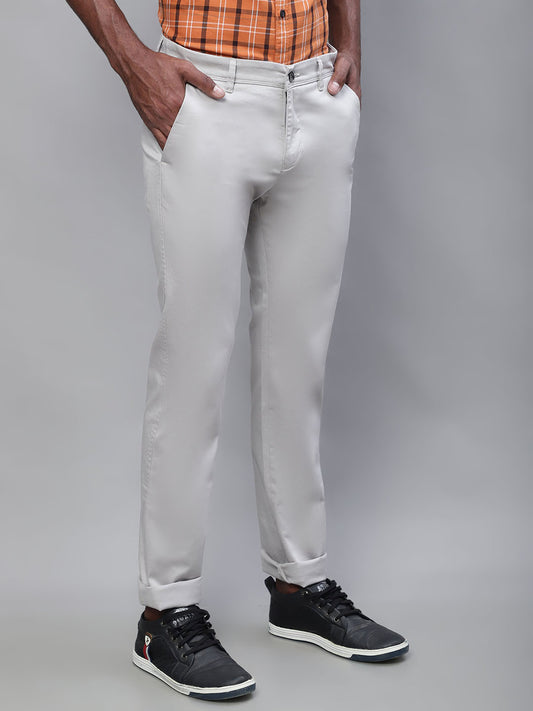 Cantabil Men Off White Cotton Blend Solid Regular Fit Casual Trouser (7113933553803)