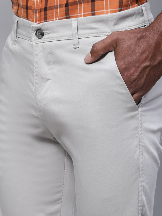 Cantabil Men Off White Cotton Blend Solid Regular Fit Casual Trouser (7113933553803)