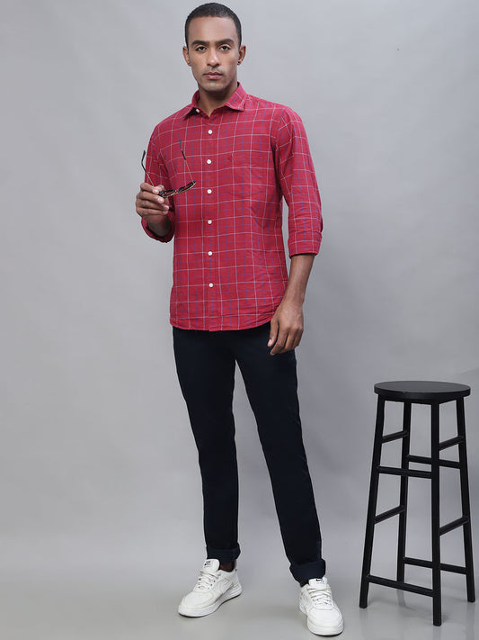 Cantabil Men Navy Blue Cotton Blend Solid Regular Fit Casual Trouser (7113949053067)