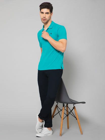 Cantabil Men Navy Blue Cotton Blend Self Design Regular Fit Casual Trouser (7133183180939)