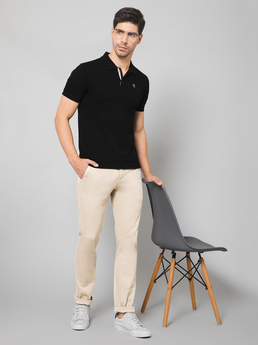 Cantabil Men Beige Cotton Blend Self Design Regular Fit Casual Trouser (7133181378699)