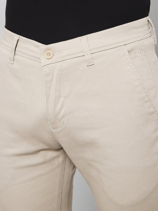 Cantabil Men Beige Cotton Blend Self Design Regular Fit Casual Trouser (7133181378699)