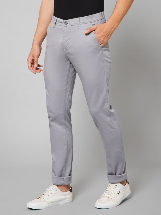 Cantabil Men Grey Cotton Blend Self Design Regular Fit Casual Trouser (7133181902987)