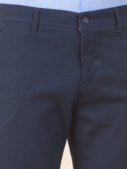 Men's Dark Blue Self Design Smart Fit Casual Trouser