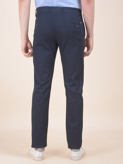 Men's Dark Blue Self Design Smart Fit Casual Trouser