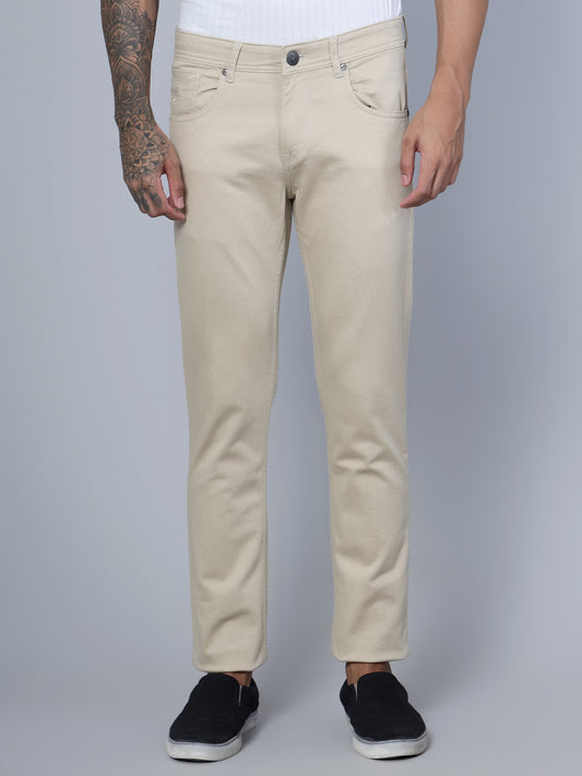 Men's Casual Flat front Beige  Trousers