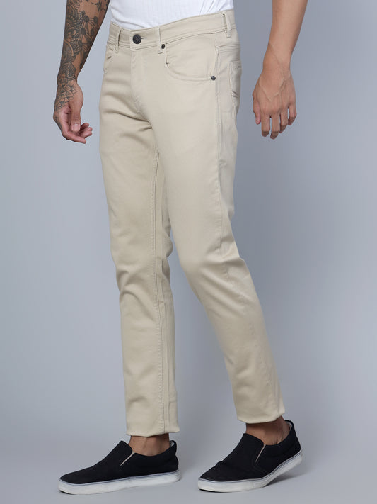 Men's Casual Flat front Beige  Trousers
