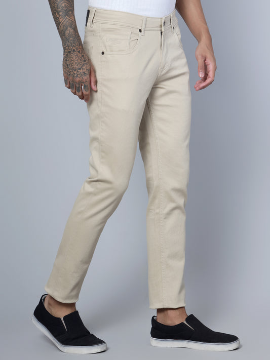 Men's Casual Flat front Beige  Trousers