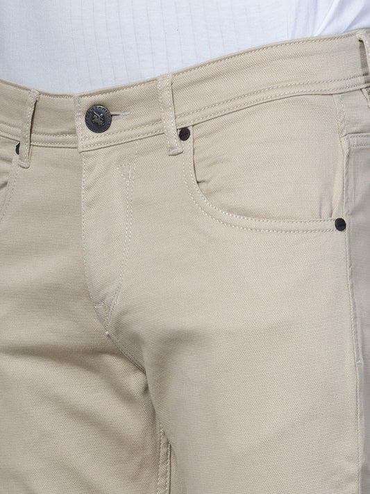 Men's Casual Flat front Beige  Trousers