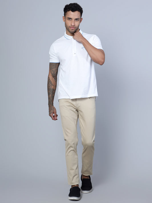 Men's Casual Flat front Beige  Trousers