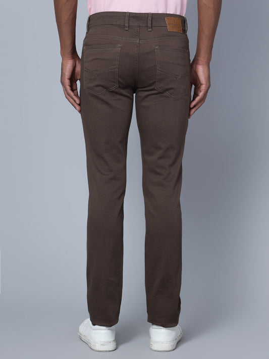 Cantabil Men Brown Cotton Blend Self Design Regular Fit Casual Trouser (7135788171403)
