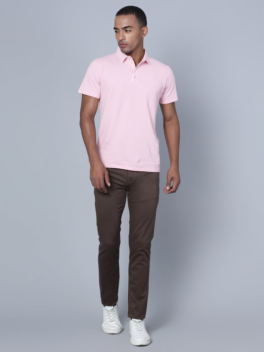 Cantabil Men Brown Cotton Blend Self Design Regular Fit Casual Trouser (7135788171403)