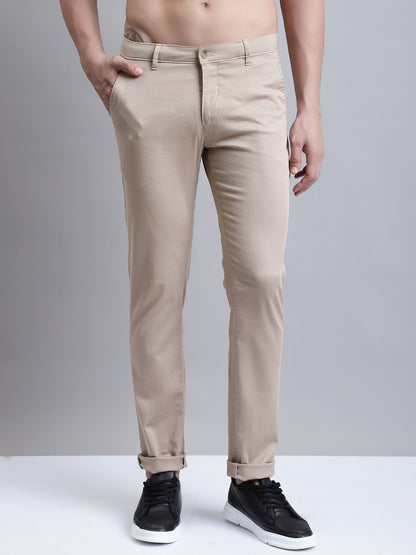 Cantabil Men Khaki Self Design  Casual Trouser (7156133724299)