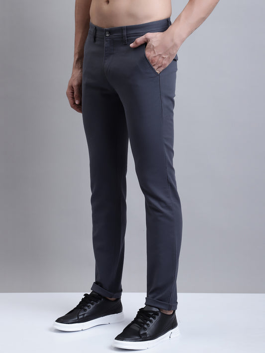 Cantabil Men Dark Grey Solid Plain Casual Trouser (7156402847883)