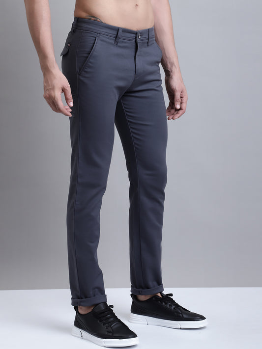 Cantabil Men Dark Grey Solid Plain Casual Trouser (7156402847883)