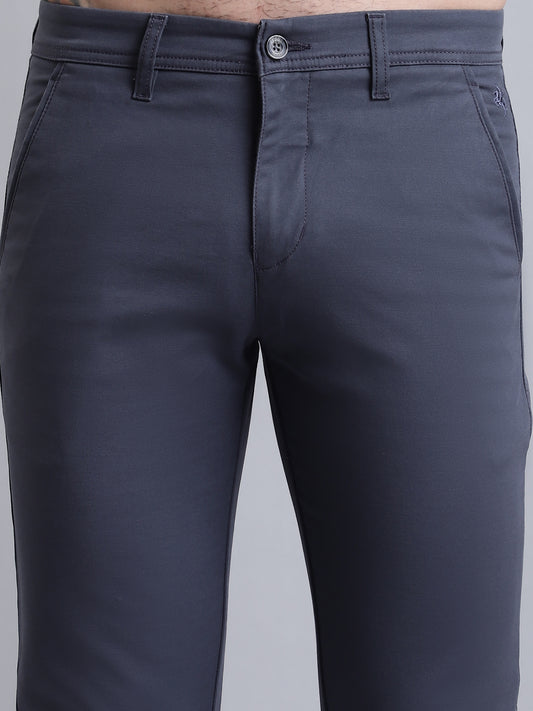 Cantabil Men Dark Grey Solid Plain Casual Trouser (7156402847883)