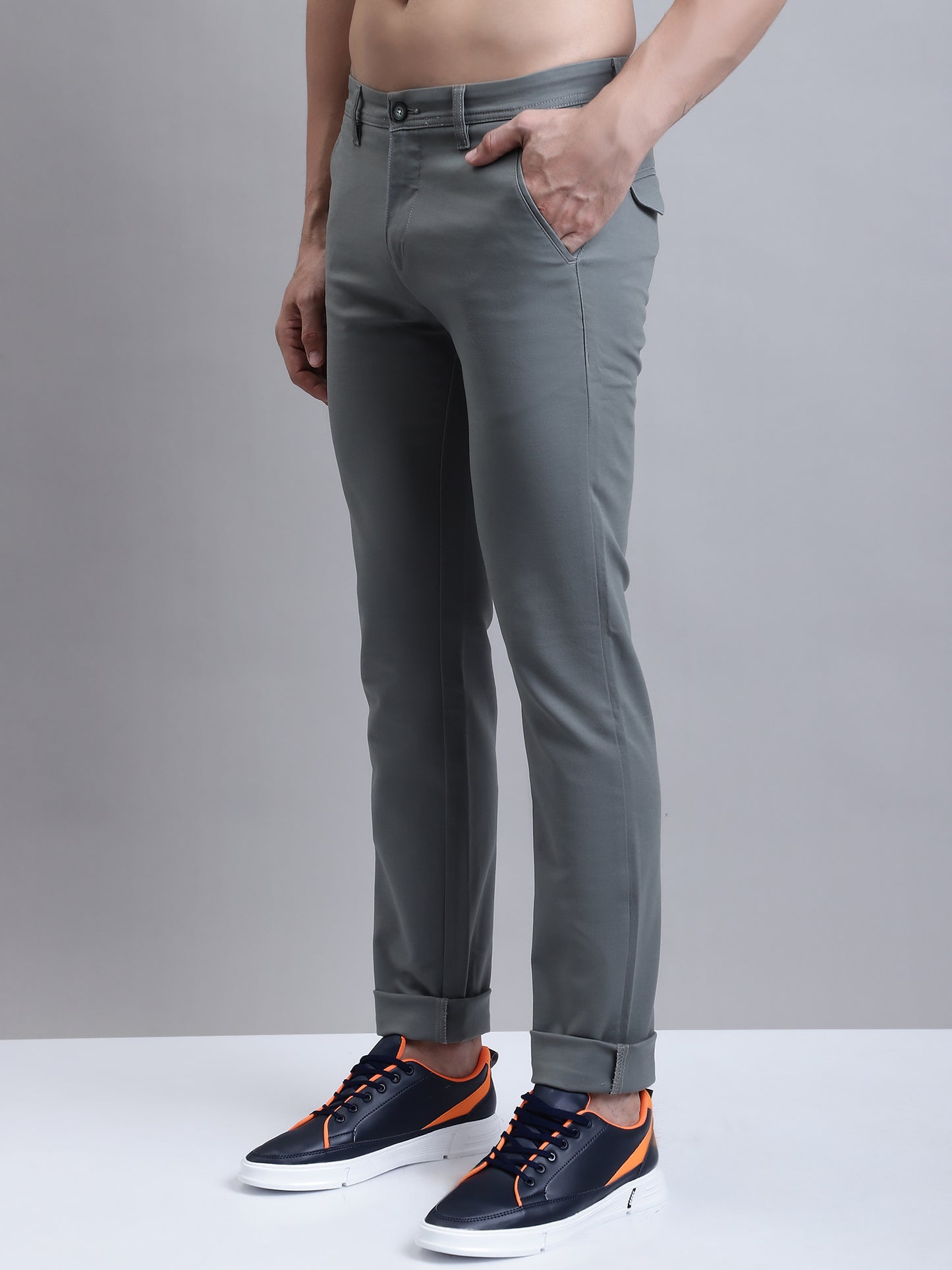 Cantabil Men Light Olive Solid Plain Casual Trouser (7156147978379)