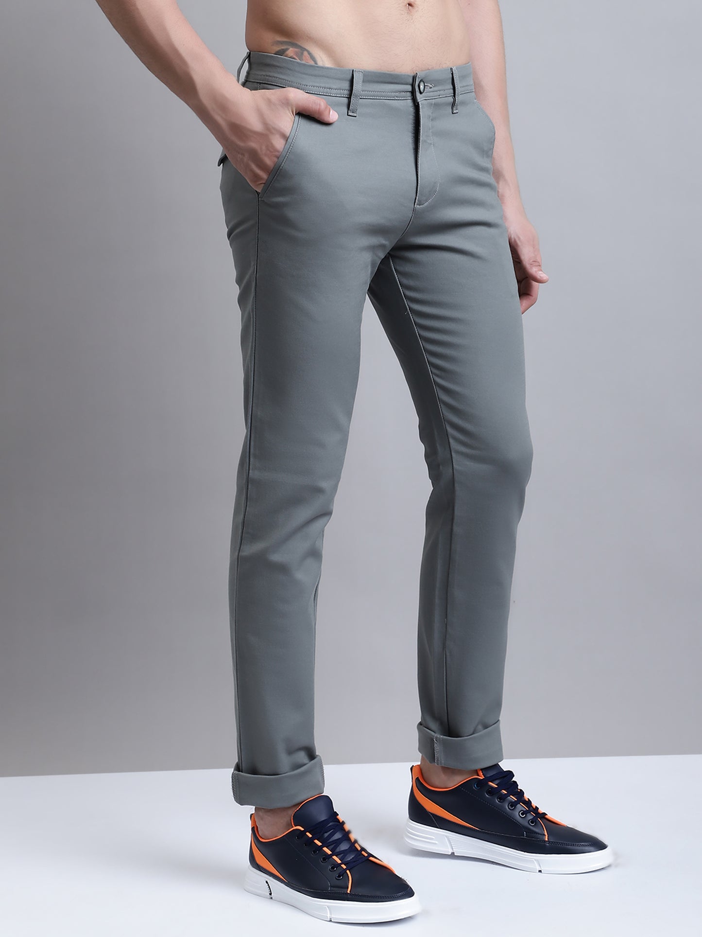 Cantabil Men Light Olive Solid Plain Casual Trouser (7156147978379)