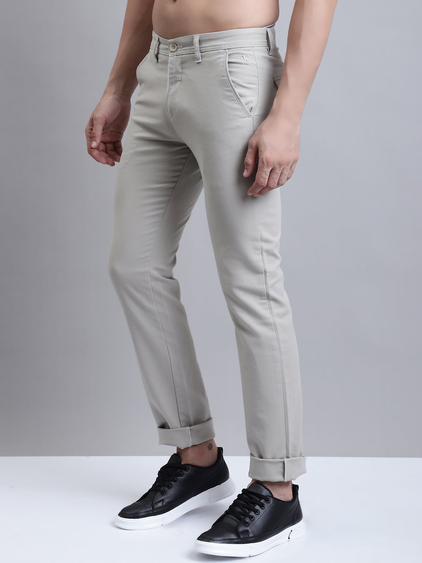 Cantabil Men Beige Solid Plain Casual Trouser (7156146536587)