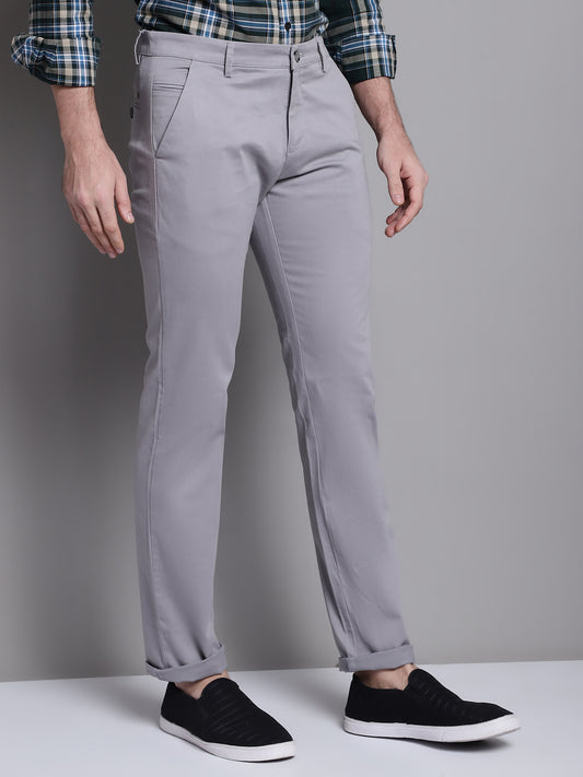 Cantabil Grey Solid Non Pleated Regular Fit Mid Rise Casual Trousers for Men (7162820624523)