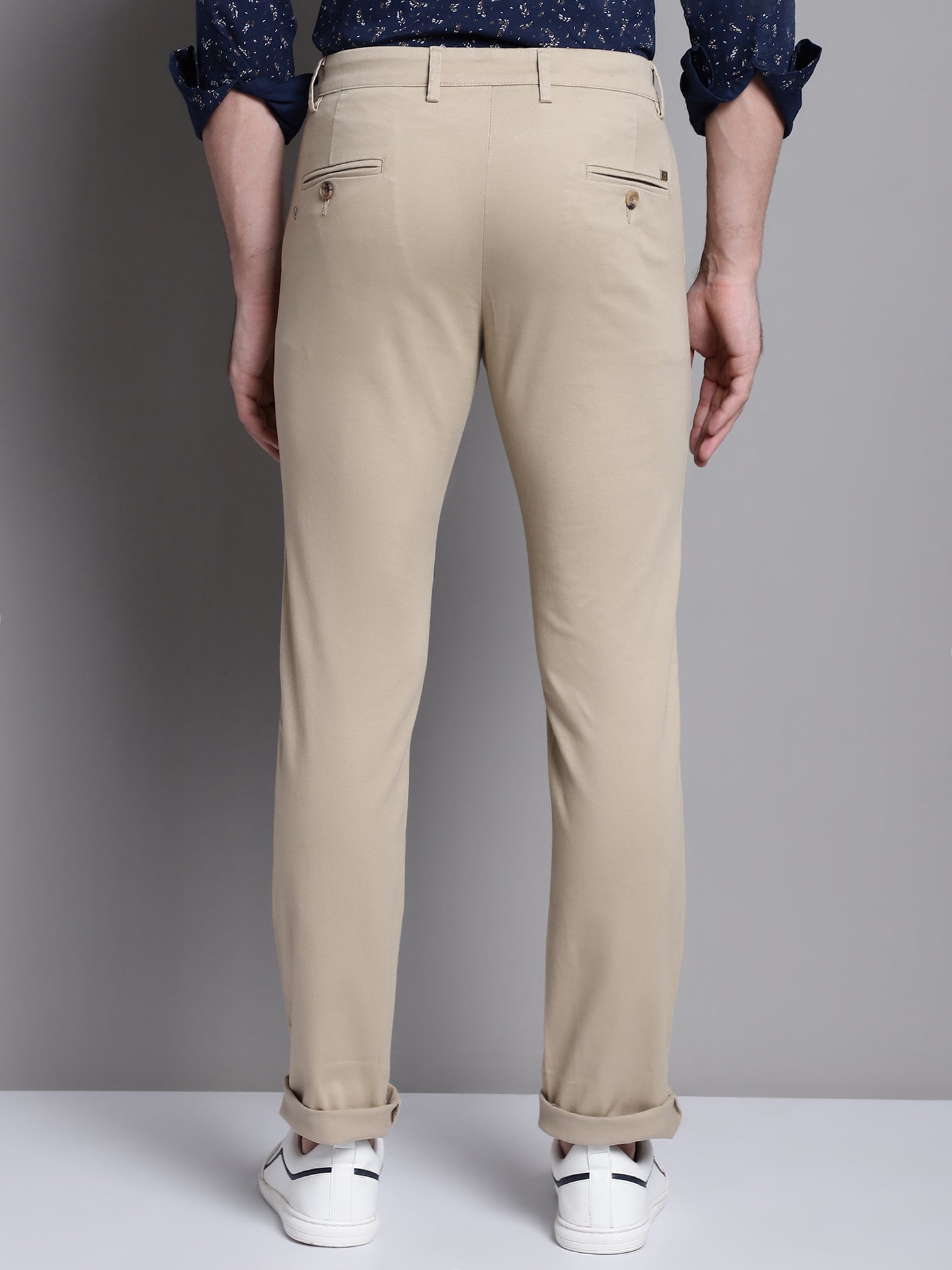 Cantabil Khaki Solid Non Pleated Regular Fit Mid Rise Casual Trousers for Men (7162821116043)