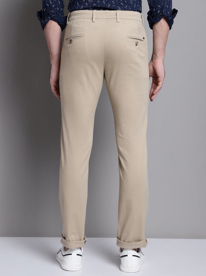 Cantabil Khaki Solid Non Pleated Regular Fit Mid Rise Casual Trousers for Men (7162821116043)