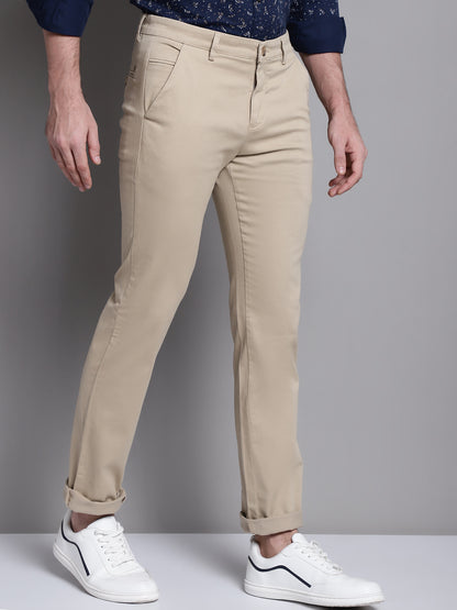 Cantabil Khaki Solid Non Pleated Regular Fit Mid Rise Casual Trousers for Men (7162821116043)