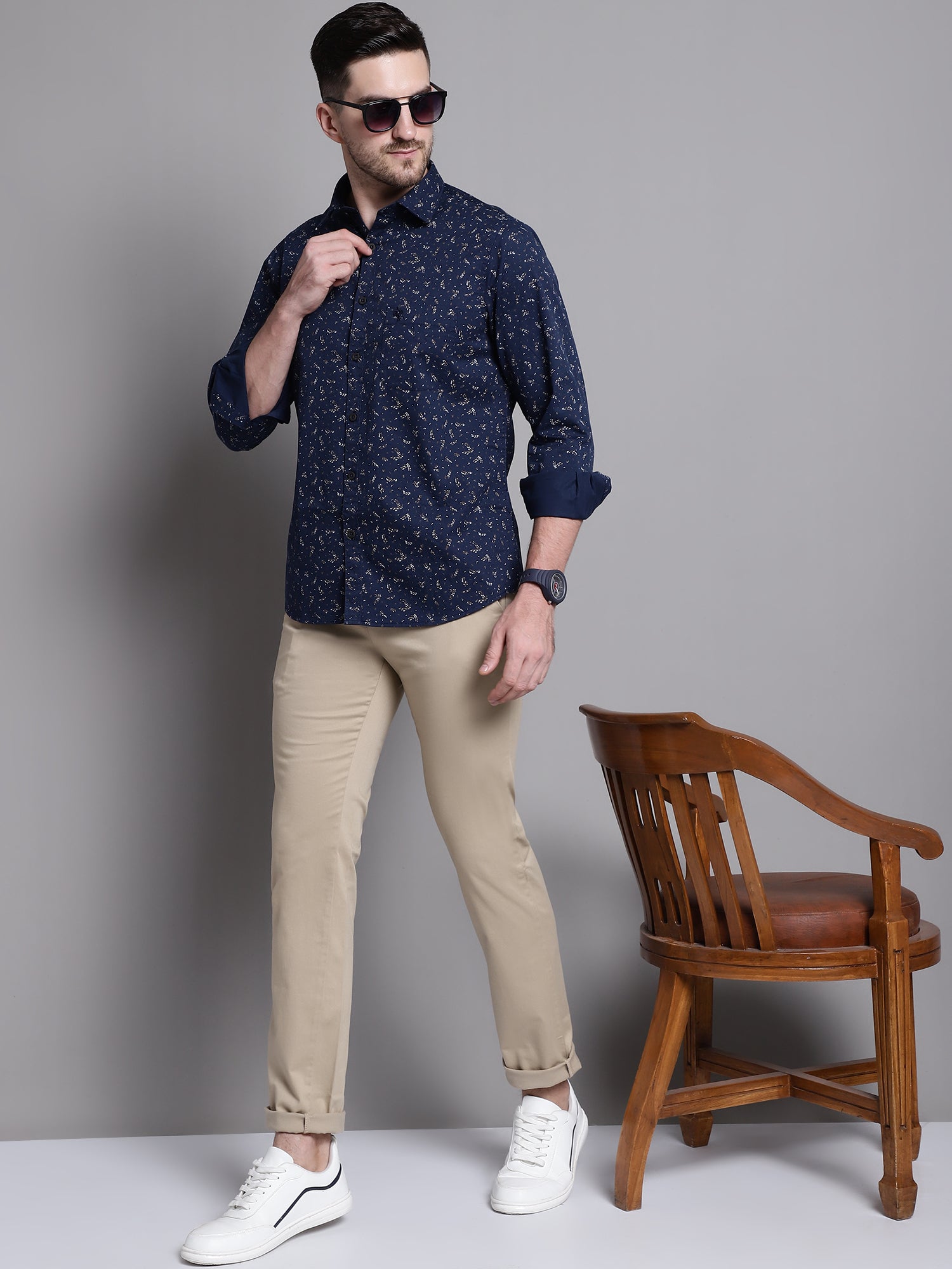 Cantabil Khaki Solid Non Pleated Regular Fit Mid Rise Casual Trousers for Men (7162821116043)