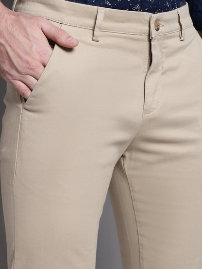 Cantabil Khaki Solid Non Pleated Regular Fit Mid Rise Casual Trousers for Men (7162821116043)