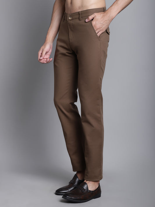 Cantabil Brown Solid Non Pleated Regular Fit Mid Rise Casual Trousers for Men (7165645095051)