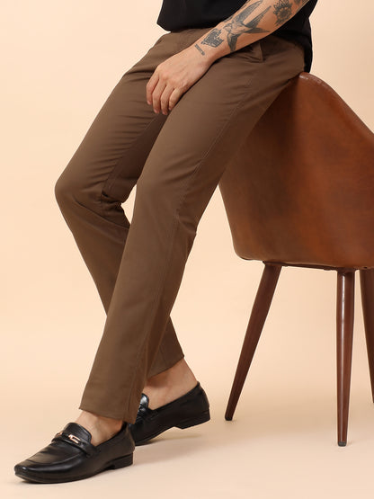 Casual Trousers for Men l Breathable & Soft with Color Fastness Regular Fit Cotton Blend Fabric Solid Pattern Button Closure