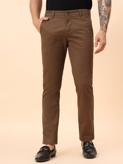Casual Trousers for Men l Breathable & Soft with Color Fastness Regular Fit Cotton Blend Fabric Solid Pattern Button Closure
